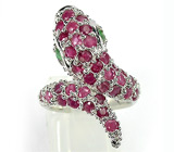 Кольцо «Кобра» с рубинами и изумрудами Серебро 925