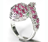 Кольцо «Кобра» с рубинами и изумрудами Серебро 925