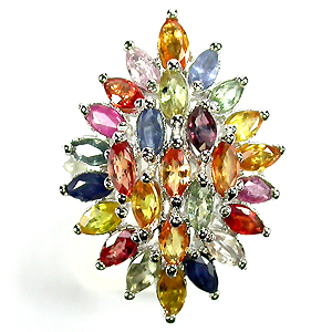 Праздничное кольцо с разноцветными сапфирами