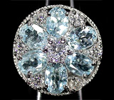 Эффектное кольцо с голубыми топазами Серебро 925