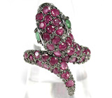 Кольцо «Кобра» с рубинами и изумрудами Серебро 925