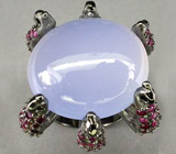 Оригинальное кольцо с крупным халцедоном и рубинами