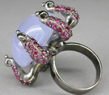 Оригинальное кольцо с крупным халцедоном и рубинами Серебро 925