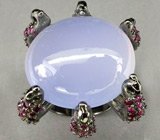 Оригинальное кольцо с крупным халцедоном и рубинами Серебро 925