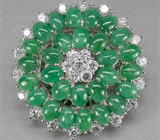 Роскошное украшение - брошь/кулон с изумрудами-кабошонами Серебро 925