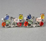 Серьги с разноцветными сапфирам Серебро 925