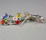 Серьги с разноцветными сапфирам Серебро 925