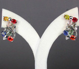 Серьги с разноцветными сапфирам Серебро 925