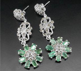 Изящные серьги с изумрудами Серебро 925