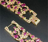 Великолепный широкий браслет с рубинами Серебро 925