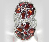 Оригинальное кольцо с гранатами Серебро 925