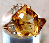 Уникальное кольцо с золотистым цитрином и бриллиантами