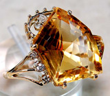 Уникальное кольцо с золотистым цитрином и бриллиантами Золото
