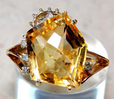 Уникальное кольцо с золотистым цитрином и бриллиантами Золото