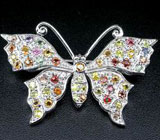 Брошь "Бабочка" с разноцветными сапфирами Серебро 925
