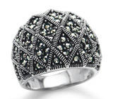 Широкое кольцо с марказитами Серебро 925