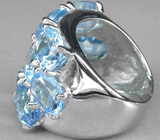 Роскошный перстень с голубыми топазами Серебро 925