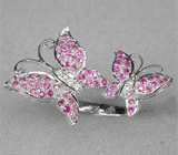 Прелестное кольцо  "Бабочки" с розовыми сапфирами Серебро 925