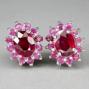 Серьги с насыщенными рубинами и розовыми сапфирами