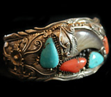 Браслет в стиле NAVAJO с когтем барсука Серебро 925