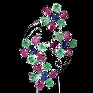 Крупное кольцо с цветками самоцветов