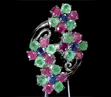 Крупное кольцо с цветками самоцветов Серебро 925