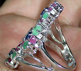 Крупное кольцо с цветками самоцветов Серебро 925