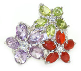 Кольцо с огненными опалами, аметистами и перидотами Серебро 925