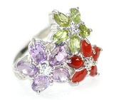 Кольцо с огненными опалами, аметистами и перидотами Серебро 925