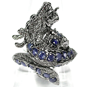 Кольцо "Дракон" с синими сапфирами