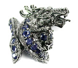 Кольцо "Дракон" с синими сапфирами Серебро 925