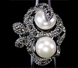 Интересное кольцо с жемчугом и марказитами Серебро 925