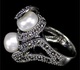 Интересное кольцо с жемчугом и марказитами Серебро 925