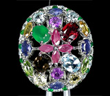 Роскошное кольцо с самоцветами Серебро 925