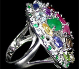 Роскошное кольцо с самоцветами Серебро 925