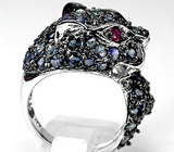 Кольцо "Тигр" с синими сапфирами Серебро 925