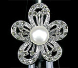 Прелестное кольцо-цветок с жемчужиной Серебро 925