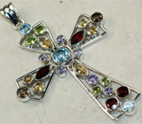 Замечательный крупный кулон-крест с самоцветами Серебро 925