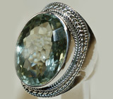 Стильный перстень с зеленым аметистом Серебро 925