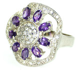 Симпатичное кольцо с аметистами и топазами Серебро 925