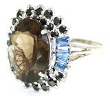 Стильное кольцо с дымчатым топазом Серебро 925