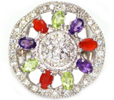 Кольцо с аметистами, перидотами, мексиканскими опалами Серебро 925