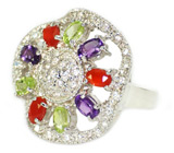 Кольцо с аметистами, перидотами, мексиканскими опалами Серебро 925