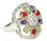 Кольцо с аметистами, перидотами, мексиканскими опалами Серебро 925