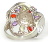 Кольцо с аметистами, перидотами, мексиканскими опалами Серебро 925