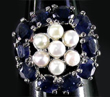 Кольцо с с жемчугом и сапфирами Серебро 925