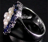 Кольцо с с жемчугом и сапфирами Серебро 925