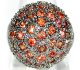 Высокое кольцо с ярко-оранжевыми сапфирами Серебро 925