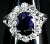 Кольцо с крупным синим сапфиром Серебро 925