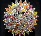 Роскошное кольцо с разноцветными сапфирами Серебро 925